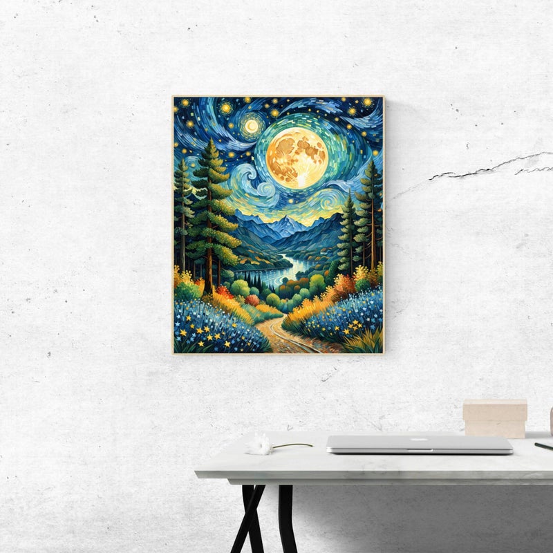 ldazao Moon Paint by Numbers Kit for Adults Beginner Forest Adult Paint by Number Kits On Canvas Adults' Paint-by-Number Kits DIY Oil Painting for Gift Home Wall Decor 16x20 Inch - Image 4