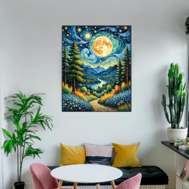 ldazao Moon Paint by Numbers Kit for Adults Beginner Forest Adult Paint by Number Kits On Canvas Adults' Paint-by-Number Kits DIY Oil Painting for Gift Home Wall Decor 16x20 Inch - Image 3