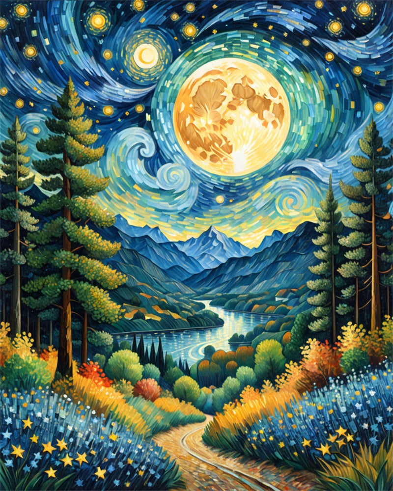ldazao Moon Paint by Numbers Kit for Adults Beginner Forest Adult Paint by Number Kits On Canvas Adults' Paint-by-Number Kits DIY Oil Painting for Gift Home Wall Decor 16x20 Inch - Image 1