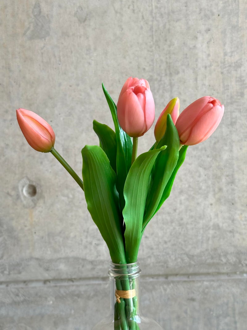PAPERI Artificial Flowers for Vase – Decorative Home Décor for Living Room, Bedroom, Office Table, Centerpiece & Wedding Decoration (Pink Tulips) Pack of 5 Pcs - Image 1