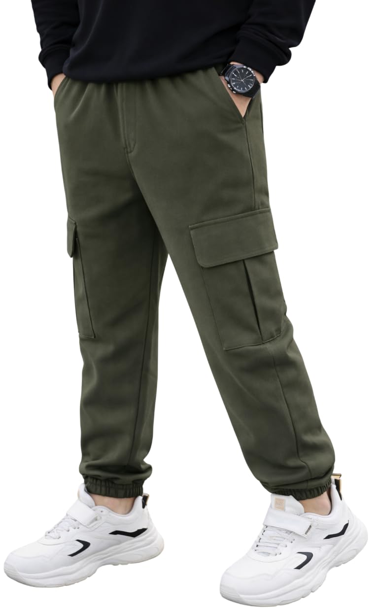 ADBUCKS Boys' Cotton Cargo Joggers – Soft, Casual Pants with Pockets II Boy's Relaxed Cargo Joggers Pants for Boy (in, Age, 9 Years, 10 Years, Green) - Image 1