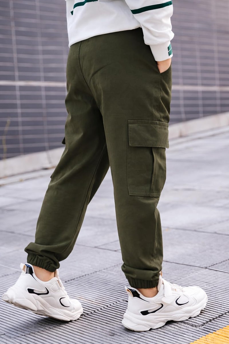 ADBUCKS Boys' Cotton Cargo Joggers – Soft, Casual Pants with Pockets II Boy's Relaxed Cargo Joggers Pants for Boy (in, Age, 9 Years, 10 Years, Green) - Image 3