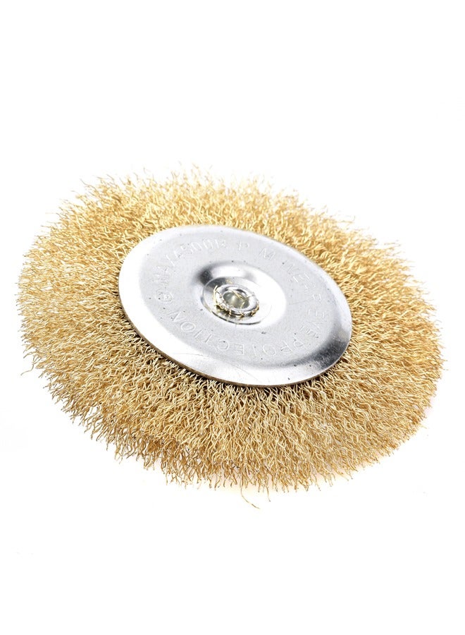 LAWAZIM Flat Wheel Wire Brush -4inch- Heavy-Duty Brass Wire Brush Attachment with Crimped Bristles for Power Tools Ideal for Rust Removal, Metal Cleaning, and Surface Preparation with Maximum 4500 RPM  - Image 1