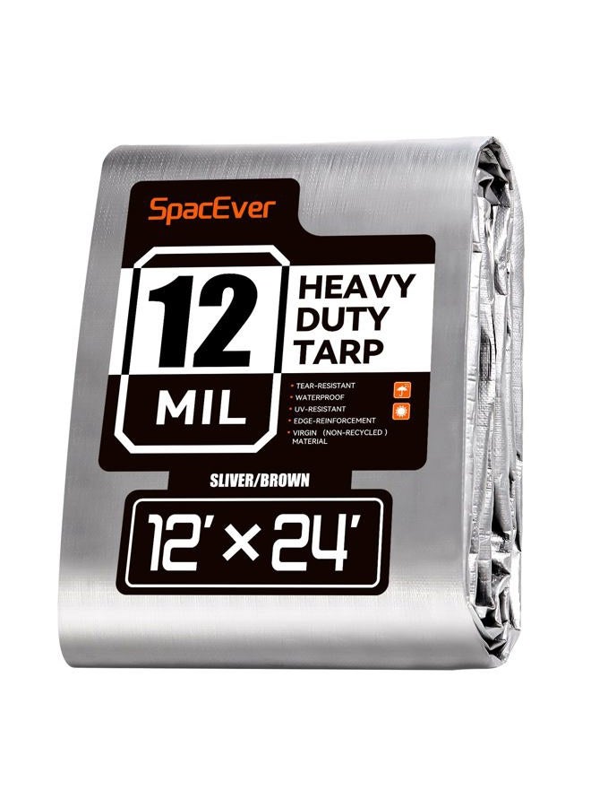 Spacever Tarp Heavy Duty 12x24 FT, 12 Mil Thick Large Tarps Water-Proof with Grommets, UV& Tear Resistant, Plastic Cover for Pool Roof Tent Outdoor Firewood, Silver& Brown - Image 1
