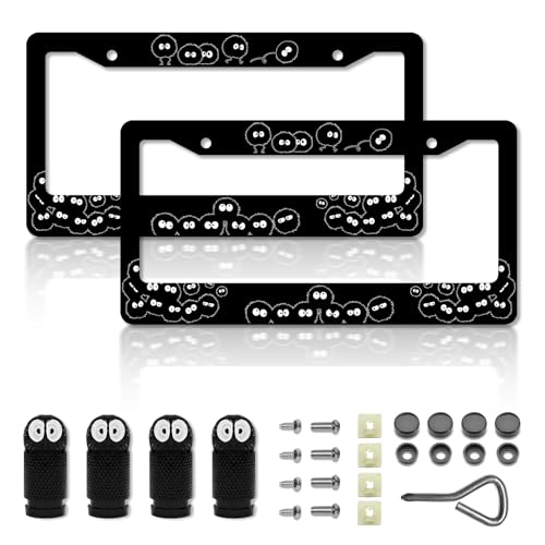 DGDRHZ Anime Soot License Plate FramesAnime Sprites Car Accessories for Women and Men Cute Soot Sprites License Plate HolderAluminum License Plate Frame Fits Standard US Vehicles Size 122 x 6 Inch - Image 1