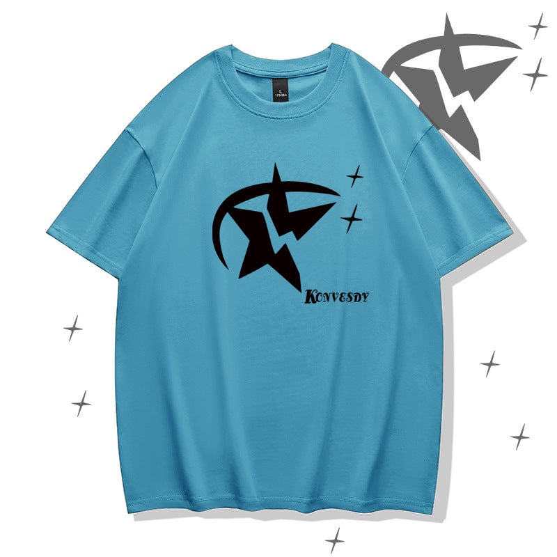 [] 100% Pure Cotton Retro American Short Sleeve T-Shirt 2023 Trendy Loose T-Shirt Summer Slimming Half Sleeve - Image 3