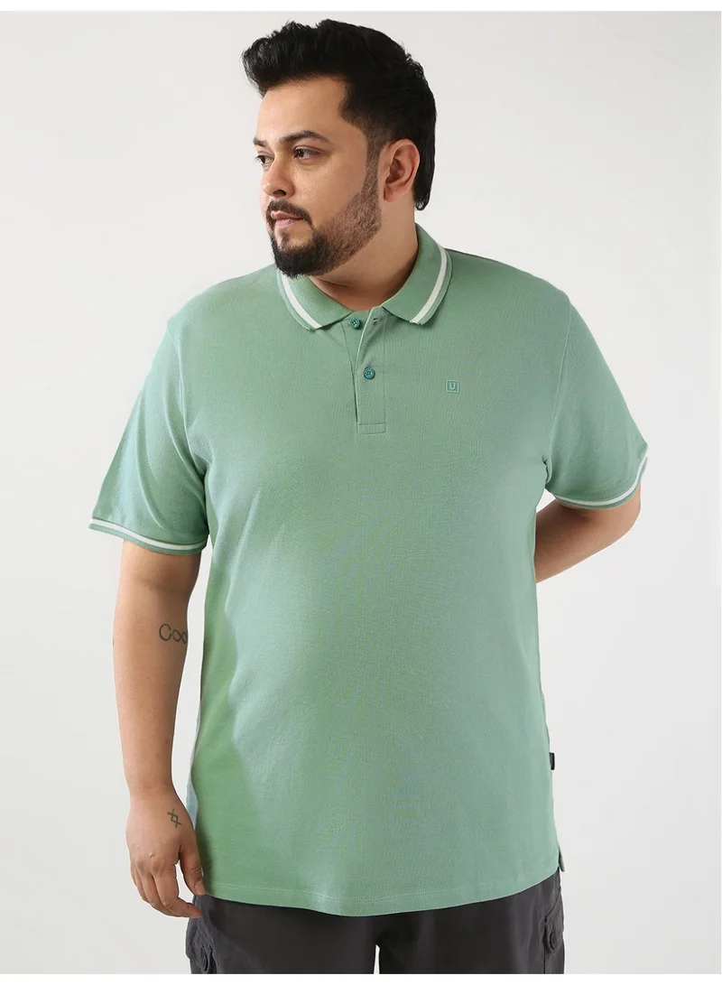 Urbano Plus Men's Granite Green Solid Regular Fit Half Sleeve Cotton Polo T-Shirt