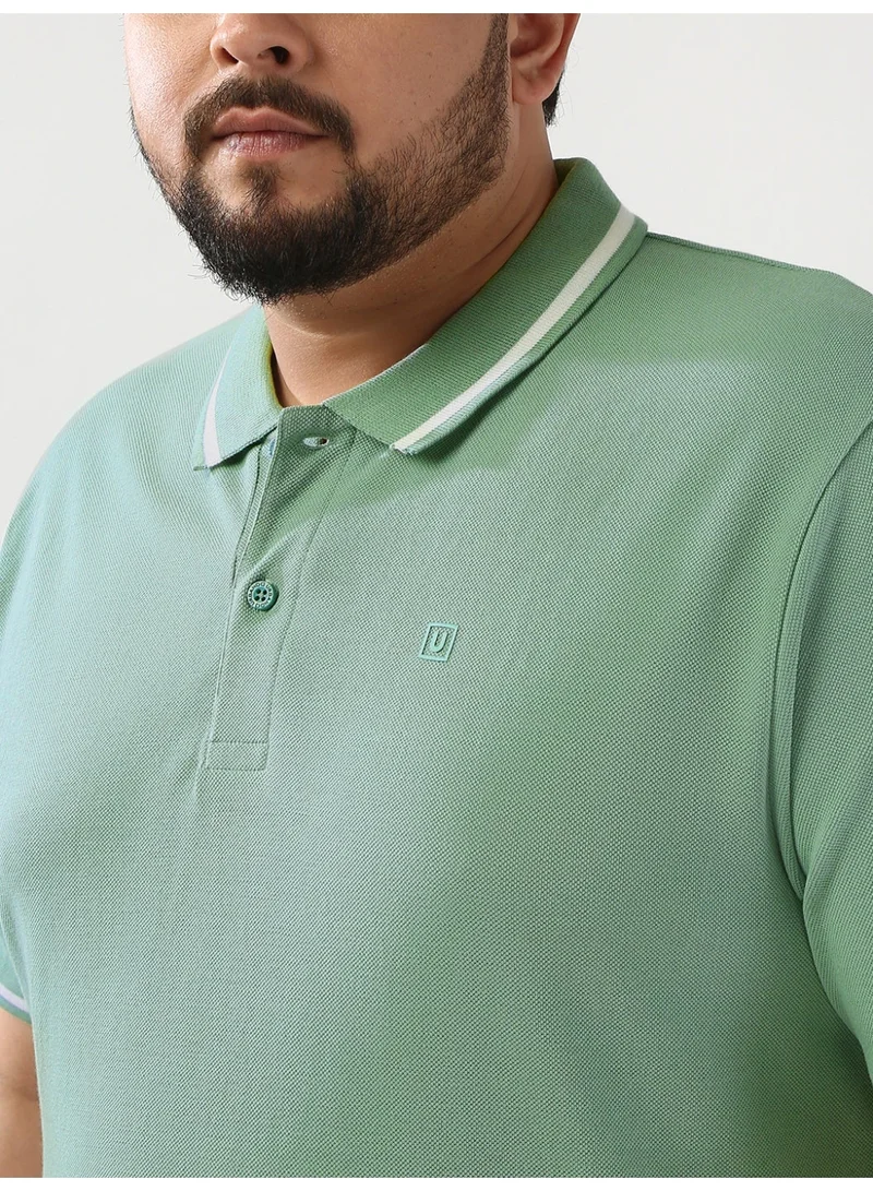 Urbano Fashion  Urbano Plus Men's Granite Green Solid Regular Fit Half Sleeve Cotton Polo T-Shirt  | Best Price UAE