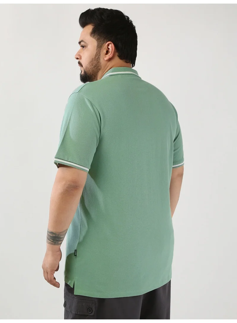Urbano Fashion  Urbano Plus Men's Granite Green Solid Regular Fit Half Sleeve Cotton Polo T-Shirt  | Best Price UAE