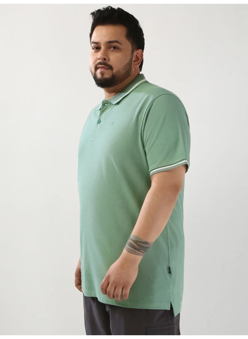 Urbano Fashion  Urbano Plus Men's Granite Green Solid Regular Fit Half Sleeve Cotton Polo T-Shirt  | Best Price UAE