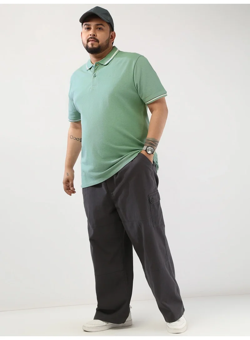 Urbano Fashion  Urbano Plus Men's Granite Green Solid Regular Fit Half Sleeve Cotton Polo T-Shirt  | Best Price UAE
