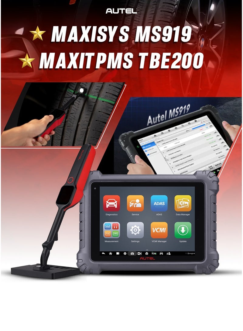 AUTEL MS919 + TBE200The Autel MaxiSys MS919 + TBE200 Combo is a premium diagnostic and tire inspection package designed for professional automotive technicians