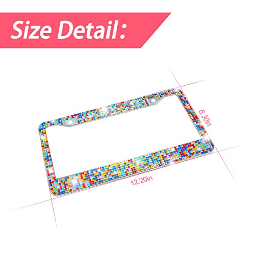 YALOK Bling Car License Plate Frame, Sparkly Rhinestone Stainless Steel License Plate Cover/Holder, Universal for Most Cars, SUVs, Vehicles with Screw Set, Auto Accessories for Women (Multicolor) - Image 2