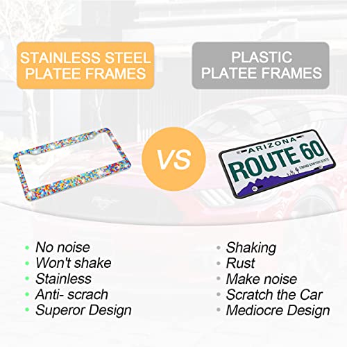 YALOK Bling Car License Plate Frame, Sparkly Rhinestone Stainless Steel License Plate Cover/Holder, Universal for Most Cars, SUVs, Vehicles with Screw Set, Auto Accessories for Women (Multicolor) - Image 4