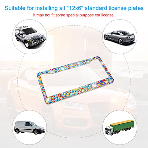 YALOK Bling Car License Plate Frame, Sparkly Rhinestone Stainless Steel License Plate Cover/Holder, Universal for Most Cars, SUVs, Vehicles with Screw Set, Auto Accessories for Women (Multicolor) - Image 5