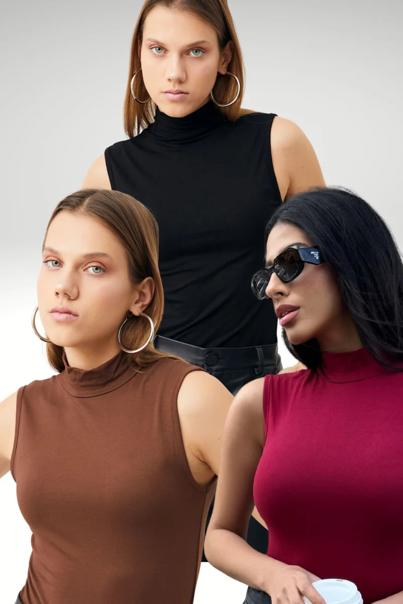 Bipantolon BIPANTOLON Women's 3-Pack Ribbed Half Turtleneck Bodysuits