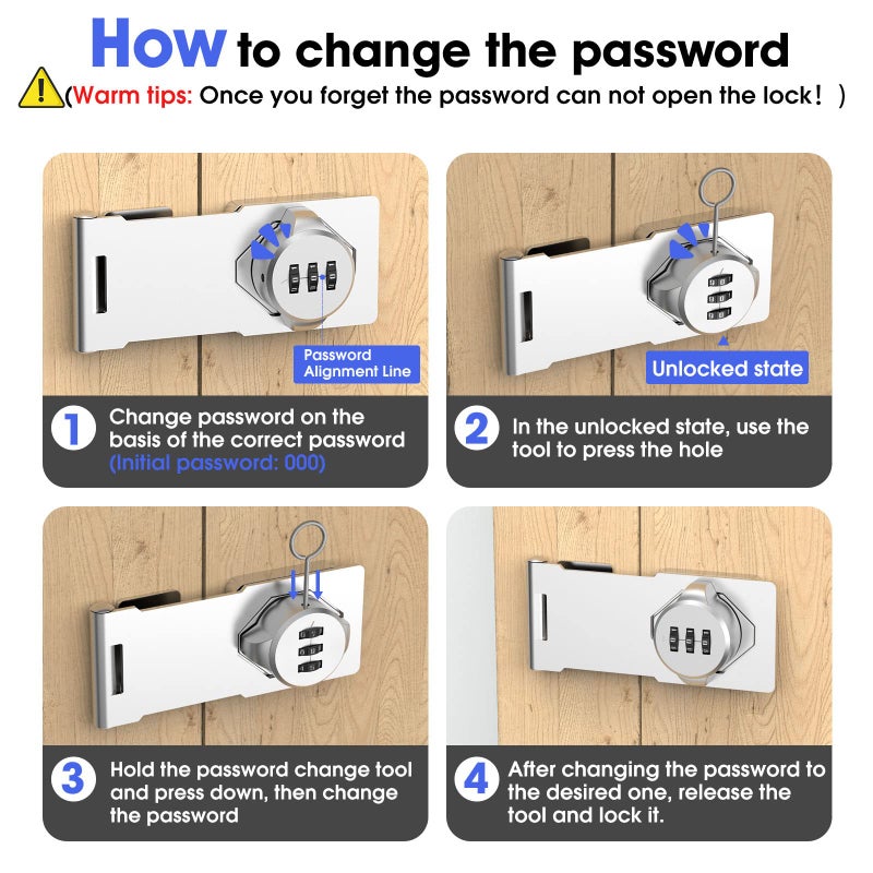 YogePote Mechanical Password Rotary Hasp Locks  Cabinet Locks With Combination  Door Security Gate Locks For Small Doors  Cabinets  Barn Door  Bathroom  Outdoor  Closet  Fence (Silver) - Image 3