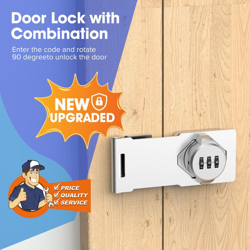 YogePote Mechanical Password Rotary Hasp Locks  Cabinet Locks With Combination  Door Security Gate Locks For Small Doors  Cabinets  Barn Door  Bathroom  Outdoor  Closet  Fence (Silver) - Image 2