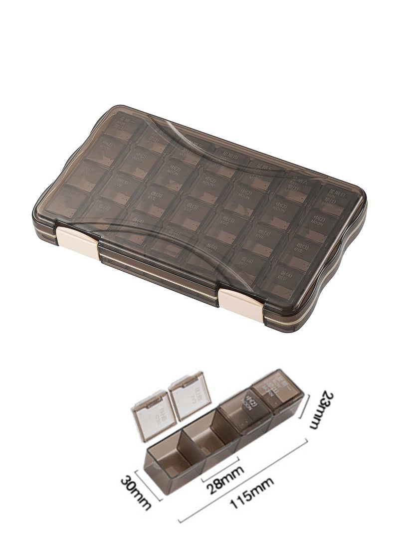 لبونير منظم حبوب الدواء 4 مرات في اليوم - منظم حبوب الدواء الاسبوعي 4 مرات في اليوم - صندوق حبوب كبير منظم ادوية لمدة 7 ايام، علبة تنظيم حبوب الدواء اليومية 4 مرات في اليوم للفيتامينات (بني داكن) - Image 4