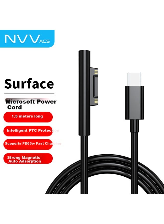 Nvv Microsoft Surface Charger Cable For Laptop/Book/Pro 7/6/5/4/Go Tablet Pd Power Cord Type-C To Magnetic Fast Charging Cable 1.5M - Image 1