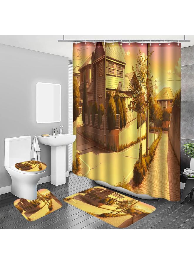 Bluejw A Generation Of Japanese Animation Scene Shower Curtain Four-piece Digital Printing Shower Curtain Mat Suit U-shaped Mat Wholesale - Image 1