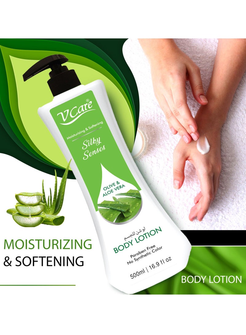 VCare Vcare Silky Senses Body Lotion 500ml Olive and Aloe Vera Extracts Moisturizing Body lotion for Dry and Rough Skin  - Image 3