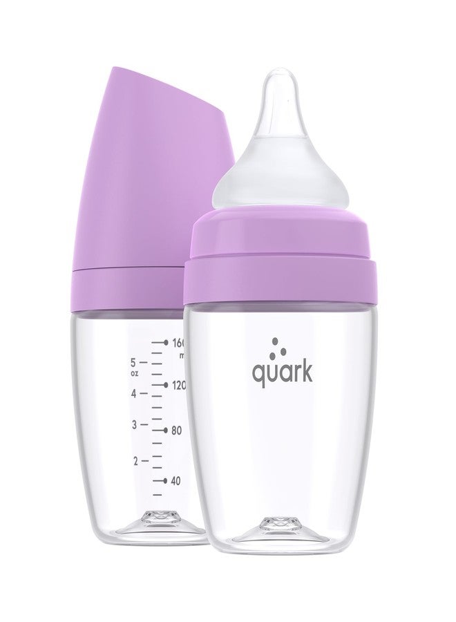 Quark زجاجة BuubiBottle Mini ذات التدفق البطيء للأطفال حديثي الولادة من Quark - مزودة بحلمة RealFeel مضادة للمغص تحاكي الرضاعة الطبيعية - خالية من BPA و PVC والسموم - زجاجة سعة 5 أونصات مع غطاء، عبوة من قطعتين - بنفسجي - Image 1