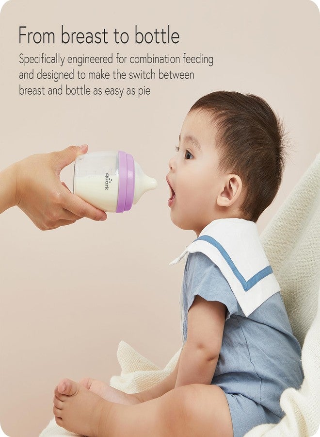 Quark زجاجة BuubiBottle Mini ذات التدفق البطيء للأطفال حديثي الولادة من Quark - مزودة بحلمة RealFeel مضادة للمغص تحاكي الرضاعة الطبيعية - خالية من BPA و PVC والسموم - زجاجة سعة 5 أونصات مع غطاء، عبوة من قطعتين - بنفسجي - Image 3
