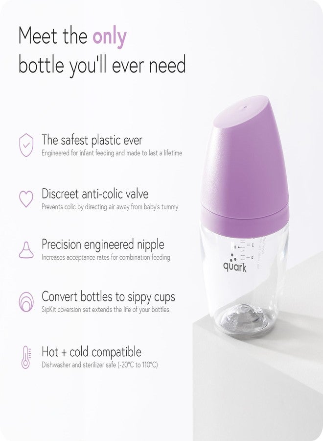 Quark زجاجة BuubiBottle Mini ذات التدفق البطيء للأطفال حديثي الولادة من Quark - مزودة بحلمة RealFeel مضادة للمغص تحاكي الرضاعة الطبيعية - خالية من BPA و PVC والسموم - زجاجة سعة 5 أونصات مع غطاء، عبوة من قطعتين - بنفسجي - Image 2