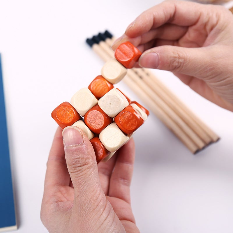 Beech Kongming Lock Children'S Educational Small Toys Wooden Splice Block Color Decompression Toy Luban Lock Gift - Image 4