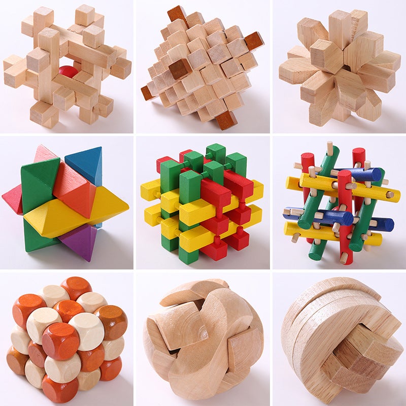 Beech Kongming Lock Children'S Educational Small Toys Wooden Splice Block Color Decompression Toy Luban Lock Gift - Image 5