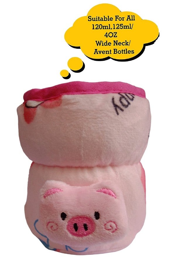 Aplam Chaplam for Philips Avent/Broad Neck Feeders Soft Plush Stretchable Baby Feeding Bottle Cover with Easy to Hold Strap | Suitable for 120, 125ML (125ML- Pink) - Image 2