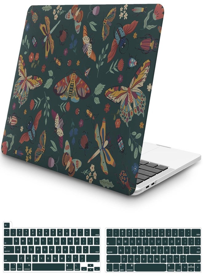 iCasso for MacBook Pro 13 inch Case M2 2025, 2024-2016 A2338 M1 A2251 A2289 A2159 A1989 A1708 A1706, Slim Protective Plastic Hard Shell Case+Keyboard Cover for Mac Pro 13''-Green Butterfly - Image 1