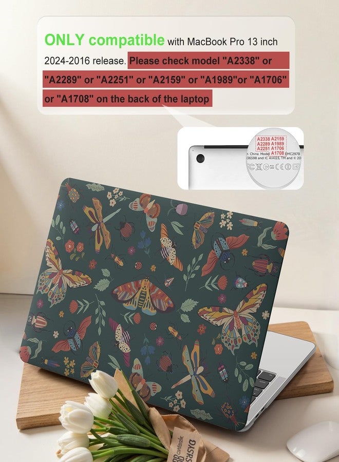 iCasso for MacBook Pro 13 inch Case M2 2025, 2024-2016 A2338 M1 A2251 A2289 A2159 A1989 A1708 A1706, Slim Protective Plastic Hard Shell Case+Keyboard Cover for Mac Pro 13''-Green Butterfly - Image 2