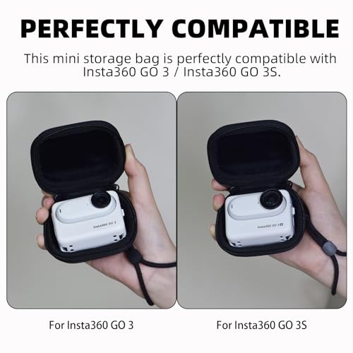 Flymile Small Carrying Case for Insta360 GO 3/GO 3S, PU Hard Shell Lens Cover Protection Storage Bag,Mini Travel Portable Bag with Carabiner&Wrist Strap Action Camera Accessories(Black) - Image 2