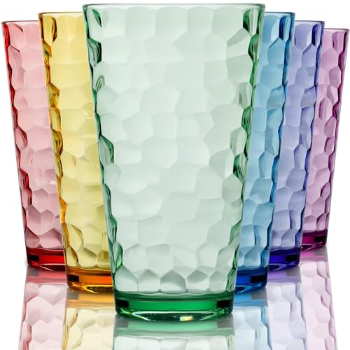 Bravario Hammered Plastic Drinking Tumbler DishwasherSafe Premium Quality Water Glasses BPAFree Reusable Mixed Colors Assorted Stackable Cups 22 oz Set of 6