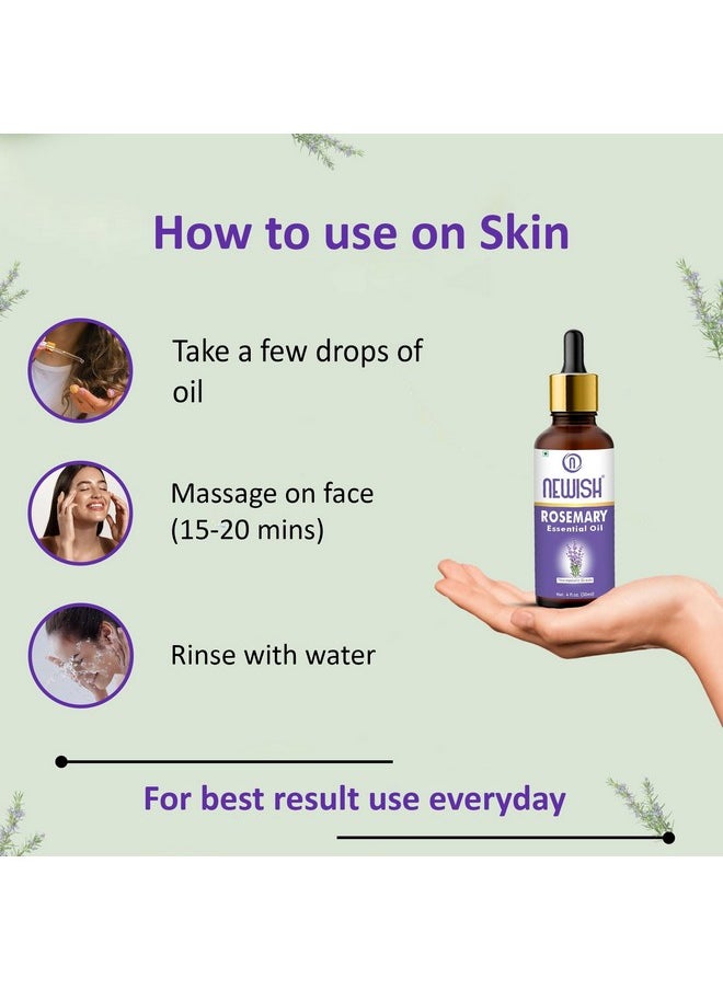 Newish Rosemary Essential Oil For Hair & Hair Fall Control And Strengthens Hair & Nourishment, Skin Care, Organic 100% Pure, Natural, Undiluted | 30Ml  - Image 4