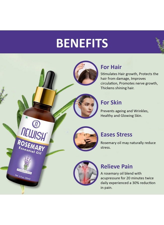 Newish Rosemary Essential Oil For Hair & Hair Fall Control And Strengthens Hair & Nourishment, Skin Care, Organic 100% Pure, Natural, Undiluted | 30Ml  - Image 3