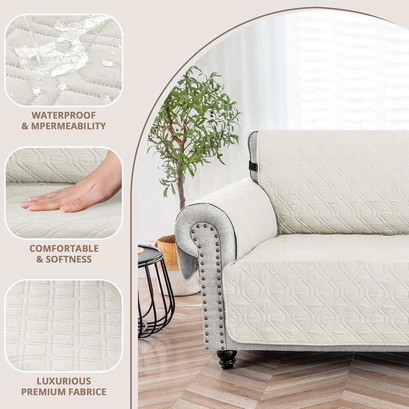 INFOSUN Couch Cover, Waterproof Sofa Covers, Cushion Protector with Non-Skid Backing & Elastic Straps, Dog Couch Cover Protector for 1/2/3/4 Seater, Covers for Dogs Pets Kids(4 Seater Sofa, White) - Image 3