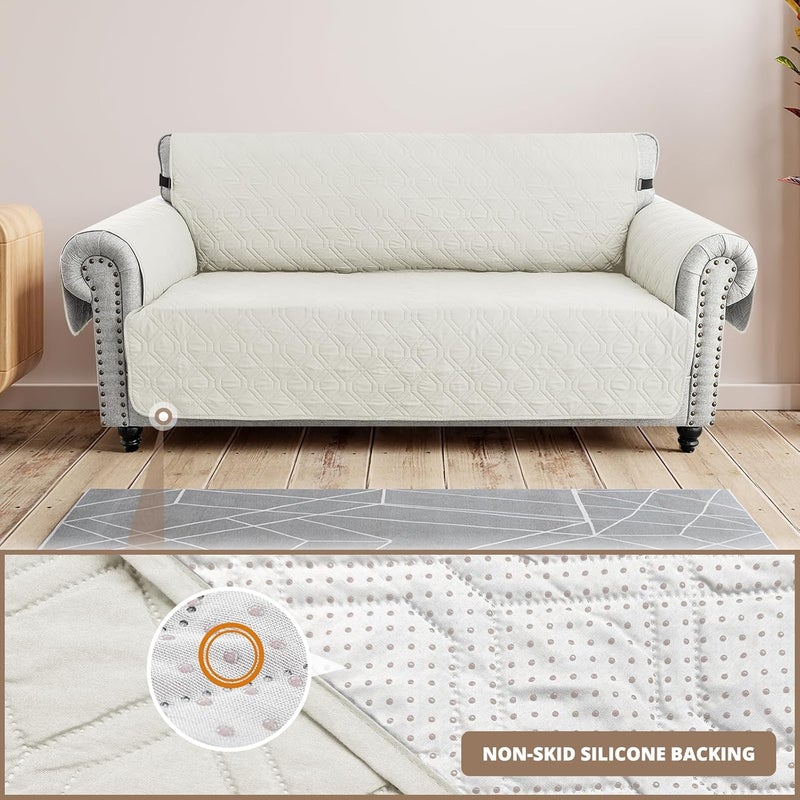 INFOSUN Couch Cover, Waterproof Sofa Covers, Cushion Protector with Non-Skid Backing & Elastic Straps, Dog Couch Cover Protector for 1/2/3/4 Seater, Covers for Dogs Pets Kids(4 Seater Sofa, White) - Image 5