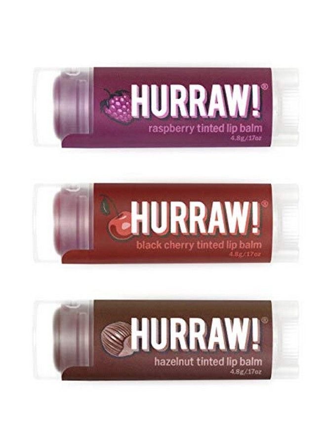 Hurraw! Raspberry Tinted Black Cherry Tinted Hazelnut Tinted Lip Balms 3 Pack Bundle: Organic Certified Vegan Cruelty & Gluten Free. Nongmo 100% Natural. Bee Shea Soy & Palm Free. Made In Usa  - Image 1