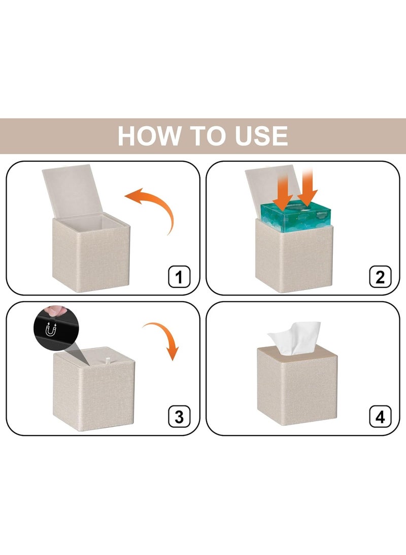 صندوق الأنسجة غطاء مربع PU جلد الوجه صندوق الأنسجة حامل للزينة ديكور الحمام (بيج) - Image 4