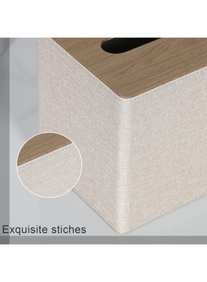 صندوق الأنسجة غطاء مربع PU جلد الوجه صندوق الأنسجة حامل للزينة ديكور الحمام (بيج) - Image 5