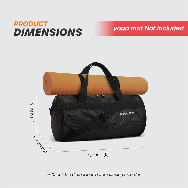 Cranique 23L Duffle Gym Bag with Shoe Compartment & Yoga Mat Holder Shoulder Strap | Gym Bag for Men & Women | Sports Bag | Kit Bag (QGB1-Black) - Image 2