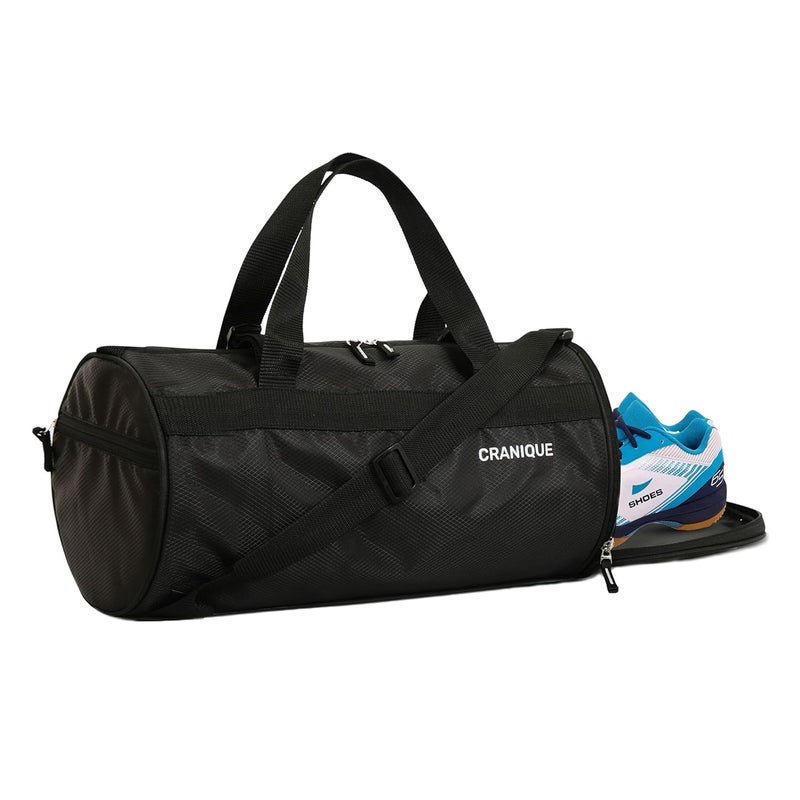 Cranique 23L Duffle Gym Bag with Shoe Compartment & Yoga Mat Holder Shoulder Strap | Gym Bag for Men & Women | Sports Bag | Kit Bag (QGB1-Black) - Image 1