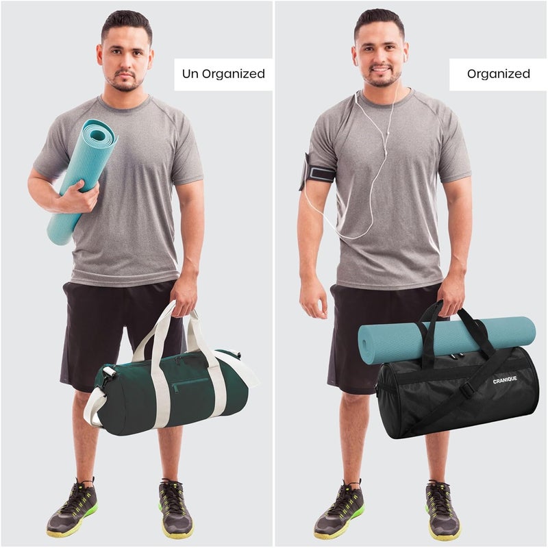 Cranique 23L Duffle Gym Bag with Shoe Compartment & Yoga Mat Holder Shoulder Strap | Gym Bag for Men & Women | Sports Bag | Kit Bag (QGB1-Black) - Image 3