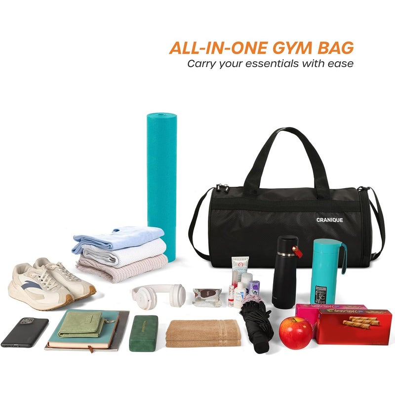Cranique 23L Duffle Gym Bag with Shoe Compartment & Yoga Mat Holder Shoulder Strap | Gym Bag for Men & Women | Sports Bag | Kit Bag (QGB1-Black) - Image 5