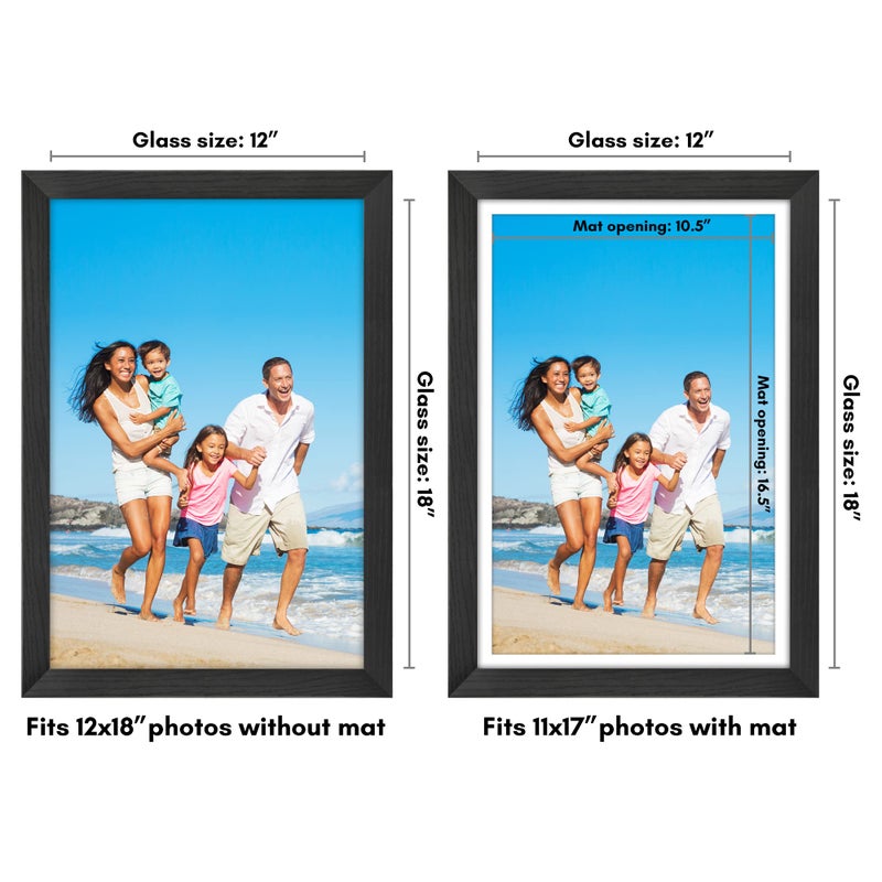 Americanflat 12x18 Poster Frame with Shatter-Resistant Glass - Use as 11x17 Frame with Mat or Display 12x18 Photo Without Mat - Hudson Collection - Wide Picture Frames for Wall Display - Black - Image 2