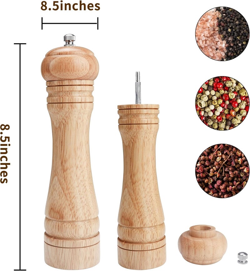 Gulex ® Wood Pepper Grinder Pepper Mill,Adjustable Coarseness 8 Inch Wooden Peppermill, Ceramic Grinding Mechanism Salt Mill Refillable (1 pack light) - Image 1