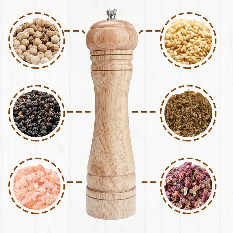 Gulex ® Wood Pepper Grinder Pepper Mill,Adjustable Coarseness 8 Inch Wooden Peppermill, Ceramic Grinding Mechanism Salt Mill Refillable (1 pack light) - Image 4